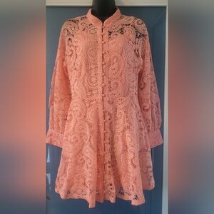 DRESS Peach Crochet Lace Button-Front Tunic SIZE L